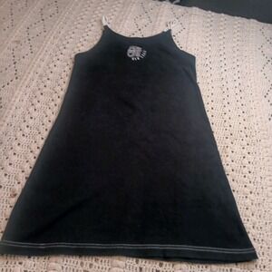 Vtg Y2K MGM Grand Studio 54 Black Mini Dress Bodycon Vegas White Stitch Clubwear